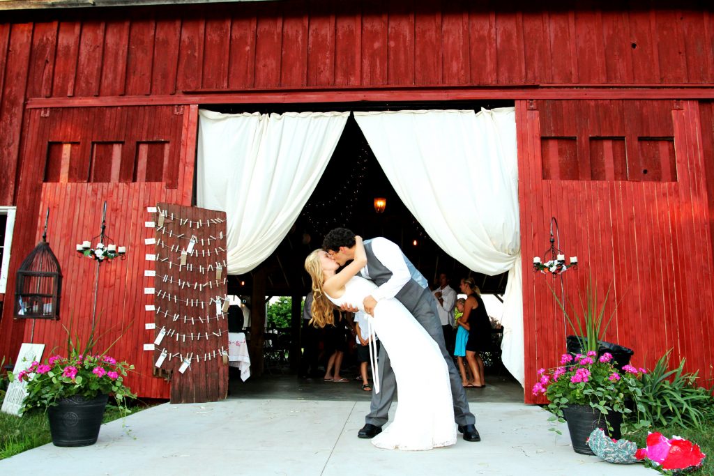 barn wedding bride and groom