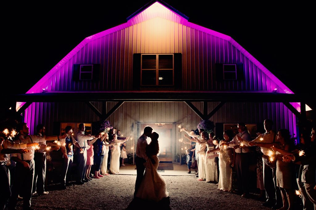 Wedding sparklers at country wedding venue Berry Acres in Odessa, Missouri