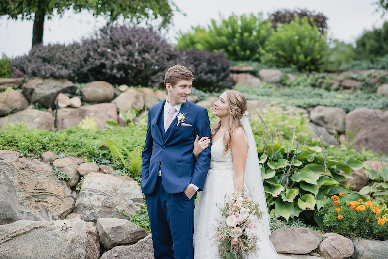 Bride and groom at barn wedding at Nixon Farms in Michigan