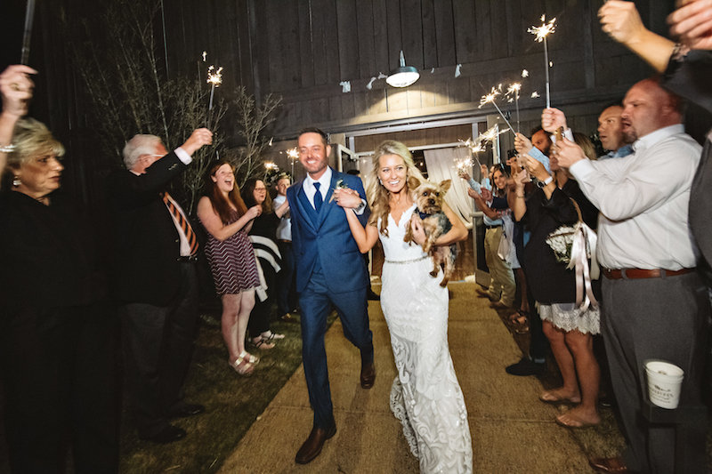 Wedding sparklers at barn wedding at Spring Creek Ranch in Tennessee