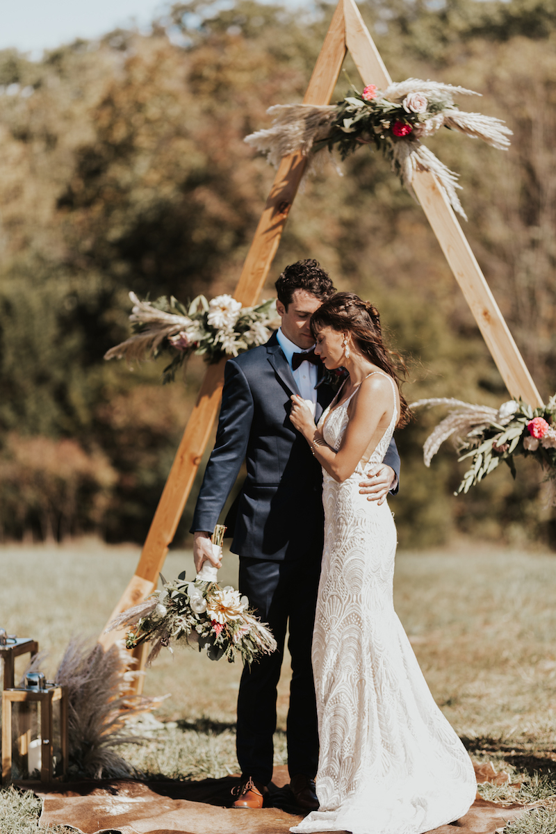 Rustic wedding bride and groom