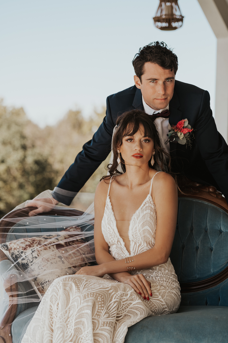 Rustic wedding bride and groom