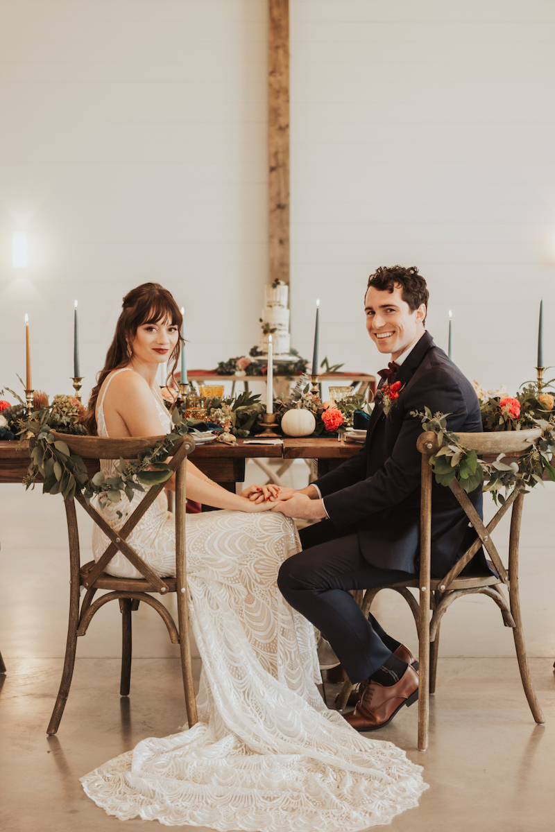 Rustic wedding bride and groom